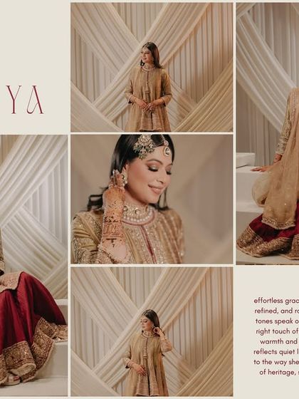 A beautiful collage of bride Shreya from the Sufi night. Her refined, flowy outfit and the soft, neutral tones of the decor create a look of timeless elegance and quiet luxury.