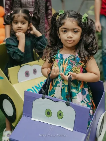 It's not just about painting. We create interactive experiences, like these amazing wearable cardboard cars that the kids built and decorated for a 'Cars' themed birthday.