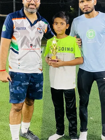 One of the top performers from the Delhi Youth League trials receiving his award. I believe in recognizing and rewarding hard work and talent to motivate young players on their football journey.