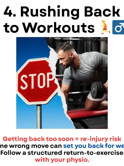 A common mistake I see is athletes rushing back to workouts too soon after an injury. I create structured return-to-exercise plans to prevent re-injury and ensure a full recovery.