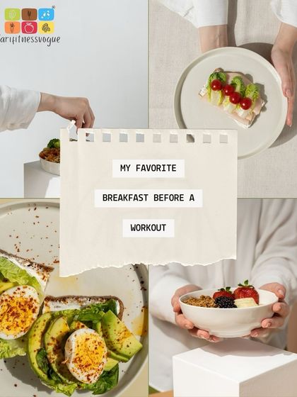 Fuel your body and your goals with a wholesome pre-workout breakfast. This collage shows different balanced and delicious options to keep your energy high for a stronger performance.