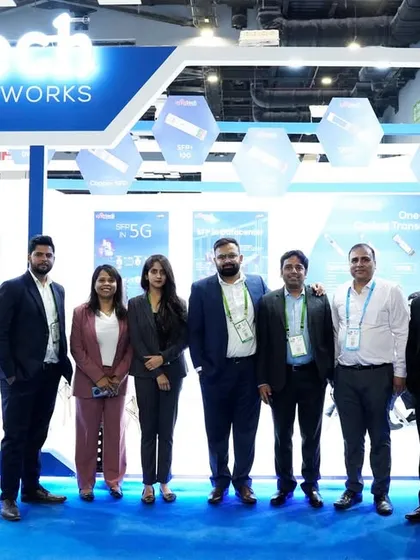 The Syrotech team at our buzzing booth on Day 1 of the India Mobile Congress (IMC) 2023, where we showcased our 'Made in India' optical transceivers.