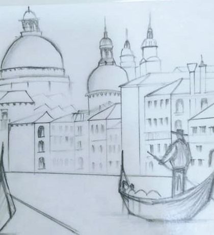 A beautiful sketch of Venice, showing a student's growing confidence with complex scenes.