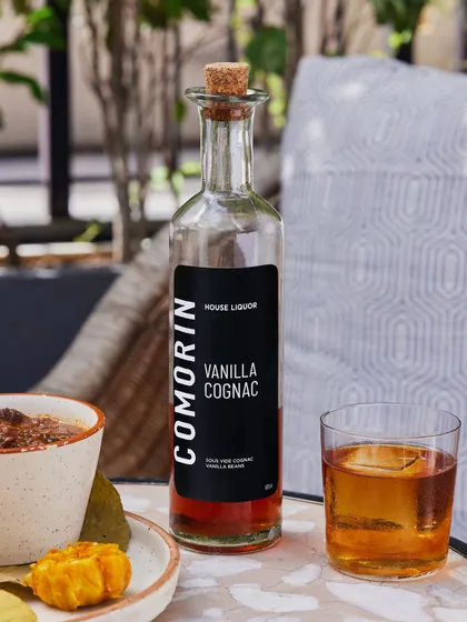 Our house-crafted Vanilla Cognac, infused with warm vanilla undertones. It's smooth enough for sipping on its own and adds a beautiful depth to cocktails.