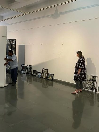 The team moving a temporary wall into place for the 'Southern Stars' exhibition design.