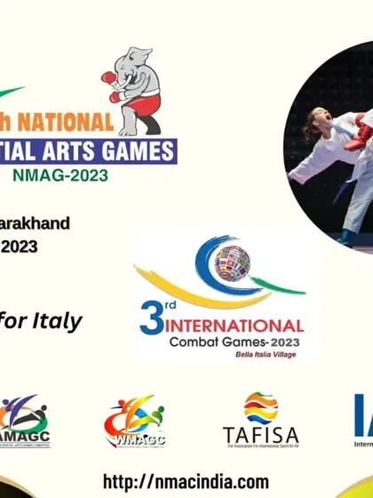 This poster for the 7th National Martial Arts Games explicitly states its purpose as the "Selection for Italy." Winners from this event in Dehradun earned a spot to compete at the 3rd International Combat Games in Bella Italia Village.