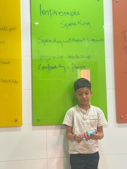 A colorful toy is all that's needed to spark a creative, impromptu talk. We find that the weirder the stimulus, the more it challenges students to think creatively and speak with confidence.