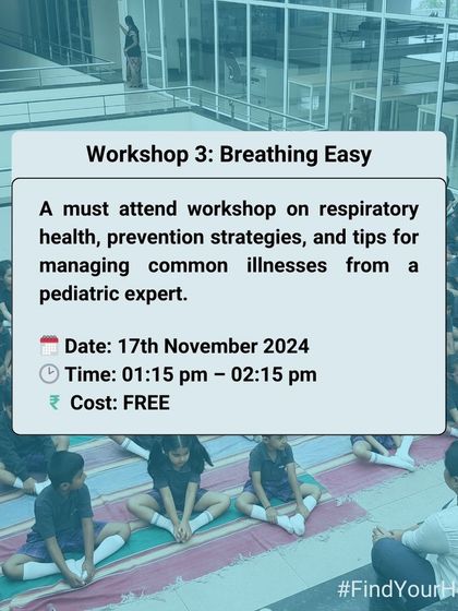 A graphic detailing the "Breathing Easy" workshop for parents on managing common respiratory illnesses in children. This free session, led by a pediatric expert, is part of my commitment to holistic family wellness.