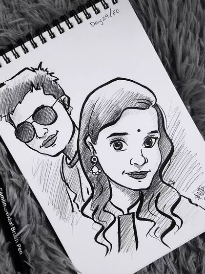 Another couple caricature sketch. I use fine-tipped pens to create the clean lines and shading that give these drawings their classic look.
