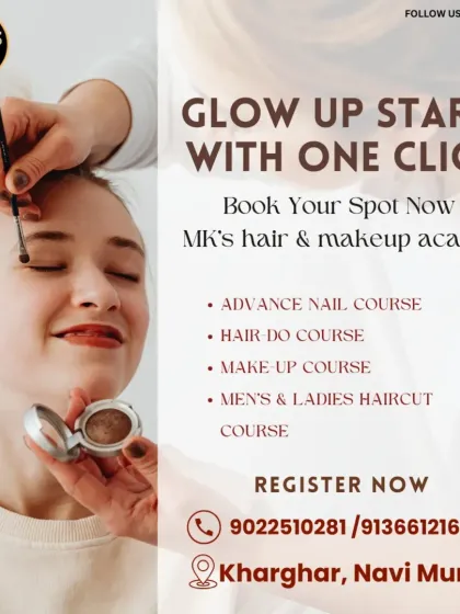 Your glow up starts with one click. Register now for our courses in makeup, hair, and nail art.