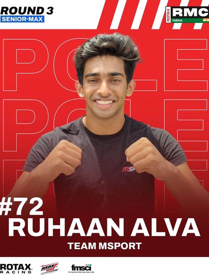 Ruhaan Alva takes pole in the Senior Max class at Round 3 in Coimbatore.