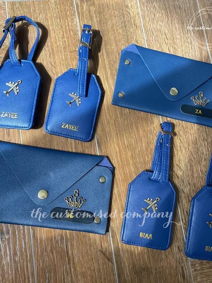 Travel should always feel special. This set of personalized vegan leather travel essentials, including passport holders and luggage tags, is designed for the discerning traveler, combining sophisticated style with practical function.
