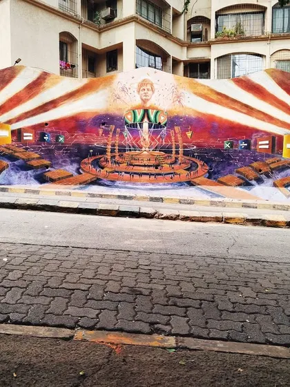 The full view of the massive mural in Bandra for Ed Sheeran's Mathematics Tour, commissioned by BookMyShow. I was part of the Wicked Broz team that brought this complex, multi-layered piece to life on a public street.