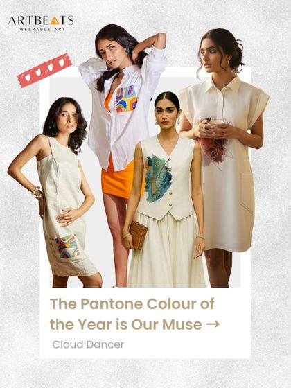 The Pantone color of the year, Cloud Dancer, is my muse. This collage showcases several pieces in this beautiful off-white shade, a color full of possibility.