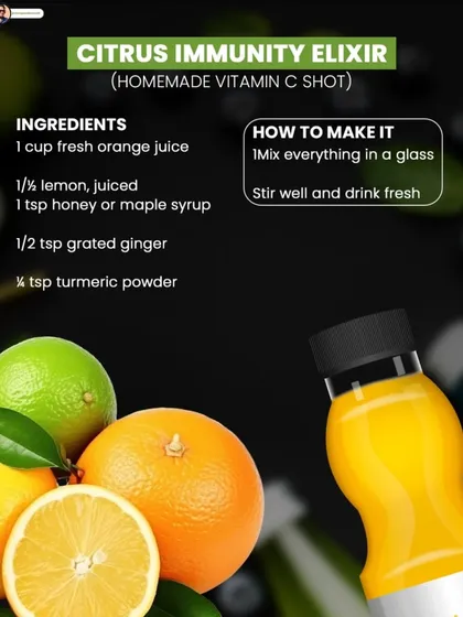 How to make a homemade Citrus Immunity Elixir. This vitamin C shot combines orange juice, lemon, ginger, and turmeric for a powerful health boost.