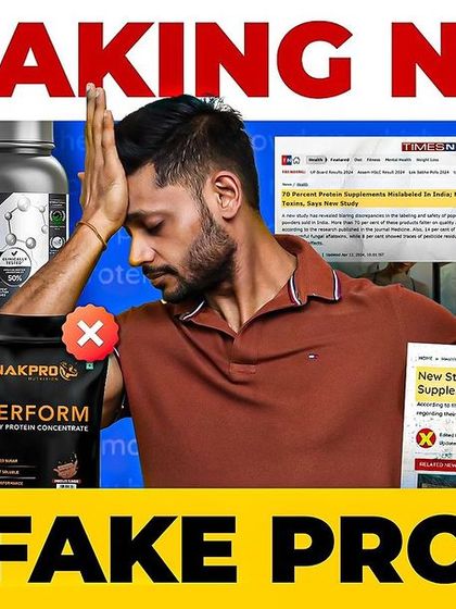 Breaking News: 70% Fake Protein. A thumbnail for my video that analyzes and debunks the misleading viral study about Indian protein supplements.