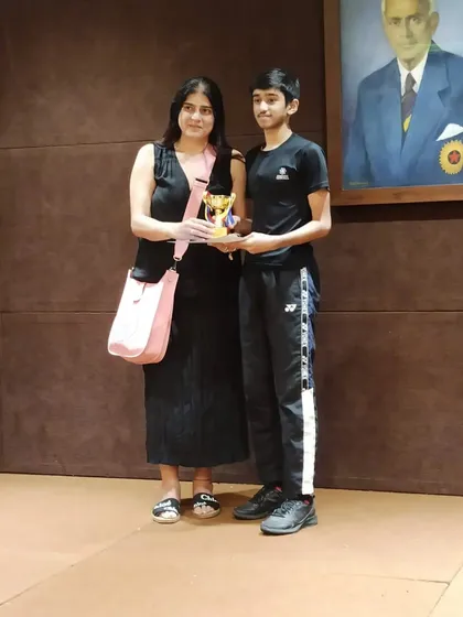 Our Founder & Managing Director, Ms. Supriya Devgun, felicitating Harshit on his triple crown victory.