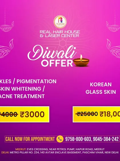 My Diwali Offer is here. Get special prices on treatments for freckles, pigmentation, skin whitening, and acne. You can also get a great deal on the Korean Glass Skin treatment. This offer is valid till Diwali.