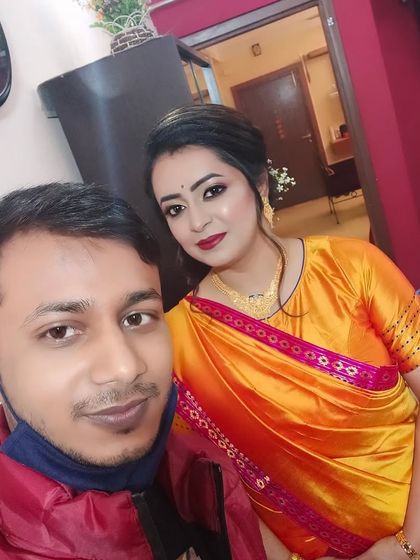 A happy selfie with my client after completing her traditional party makeup. Seeing my clients happy is the best part of my job.