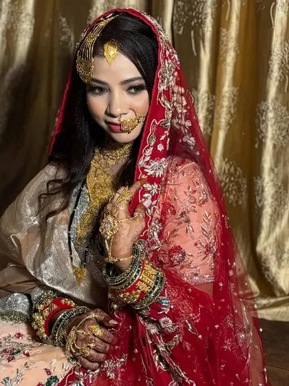 A close-up of the Walima bride, her makeup perfectly complementing her traditional jewelry and attire.
