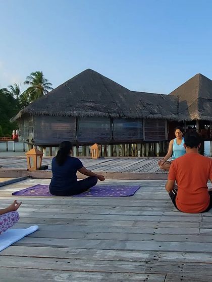 Leading a gentle yoga class for our group. My focus is on helping you find comfort and strength in each pose, no matter your experience level.