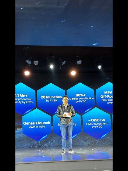 A speaker rehearsing his keynote for the Hyundai Venue launch. We manage the teleprompter and on-screen graphics to support his presentation.