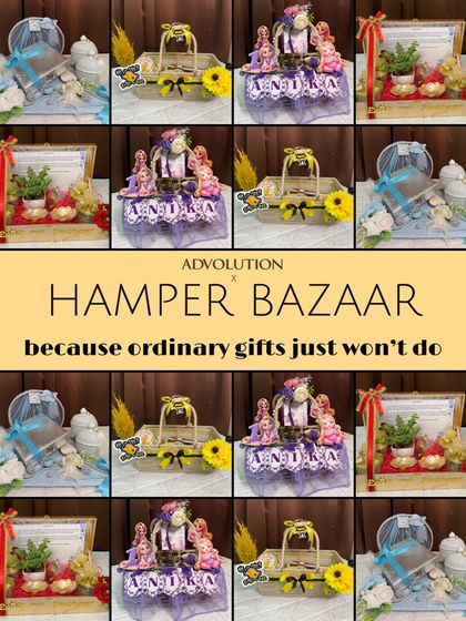 A collage showcasing the variety of hampers we offer. Because ordinary gifts just won't do, we create something special for every occasion, from birthdays to weddings.