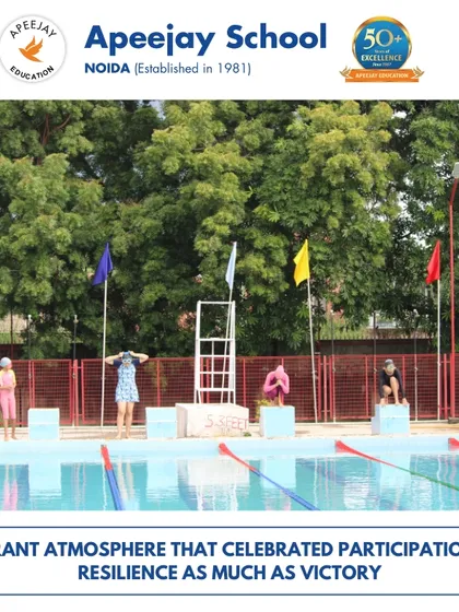 The swimming competition created a vibrant atmosphere that celebrated participation and resilience as much as victory. Our swimmers are seen here, ready on the starting blocks, embodying focus and determination.
