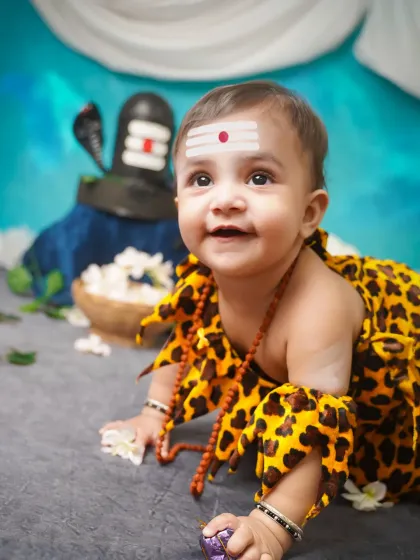 A sweet, innocent close-up of our little Lord Shiva, with his tripundra on his forehead.