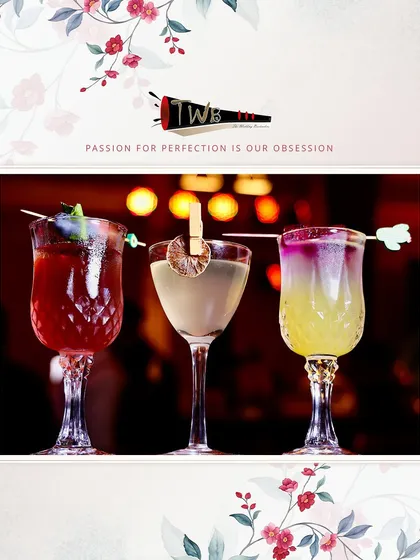 A visual feast of flavors. This trio showcases our range, from a rich red cocktail and a layered tropical drink to a delicate gin creation, each meticulously garnished and ready to delight guests at an elite anniversary soiree.