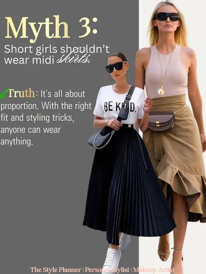 "Short girls shouldn't wear midi skirts" is a myth I love to bust. It's all about proportion and styling. With the right fit and my styling tricks, anyone can wear anything they love.