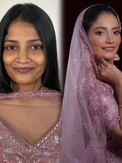 This Walima bride wanted a look that was soft, elegant, and ethereal. I created a monochromatic pink look with a dewy finish and subtle shimmer on the eyes. It’s a perfect example of a sophisticated and modern reception look.