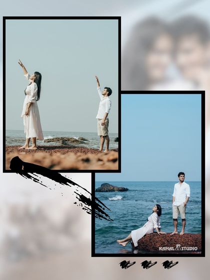 Artistic portraits on the rocks by the sea, using creative framing and composition to create a modern and edgy look.
