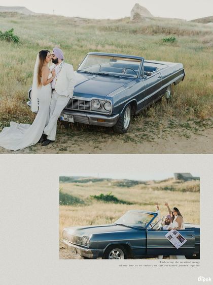 A fun and stylish pre-wedding shoot with a vintage convertible car in the Turkish countryside. I love incorporating props and themes that match your personality.