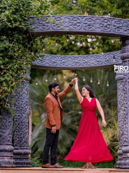 A couple dances under our large stone archway, a versatile set that works beautifully for both day and night shoots.