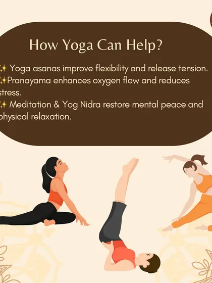 This graphic explains how our Therapeutic Yoga Workshop helps with pain. We use specific asanas to improve flexibility, pranayama to reduce stress, and Yog Nidra to restore mental and physical peace.