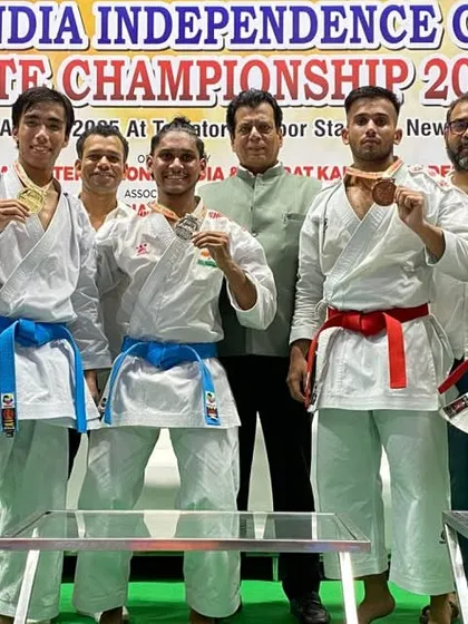 A group of senior men and women Kata players with their medals. Our championships feature categories for all age groups, from junior to senior.