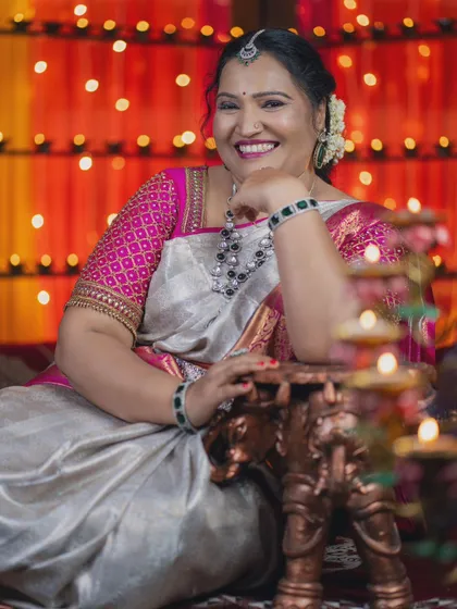 A happy client celebrating Diwali in one of my Victorian-style necklaces. I love seeing my jewellery bring joy to your special moments.