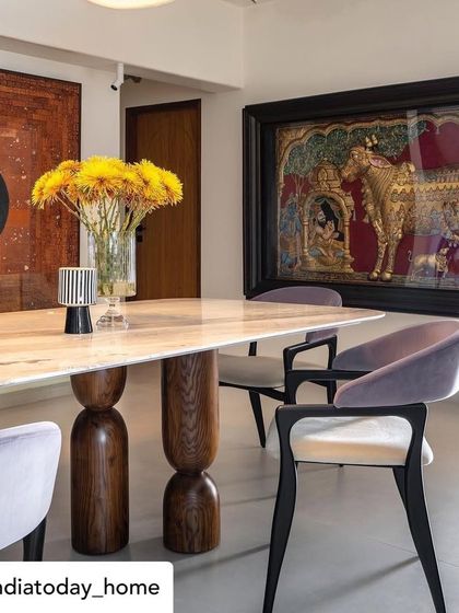Another shot from our feature in India Today Home, this time focusing on the eclectic dining area. The publication drew attention to the mix of modern furniture and traditional Indian art.