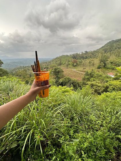 My favourite combination: 'Pahad and chai', or in this case, mountains and my paintbrushes. Taking inspiration from the incredible scenery during my work trip to Wayanad.