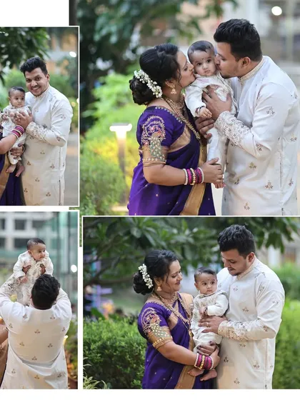 This photo collage showcases the key moments from a traditional naming ceremony. From family portraits to candid interactions with the baby, we create a complete story of the day's blessings and joy.