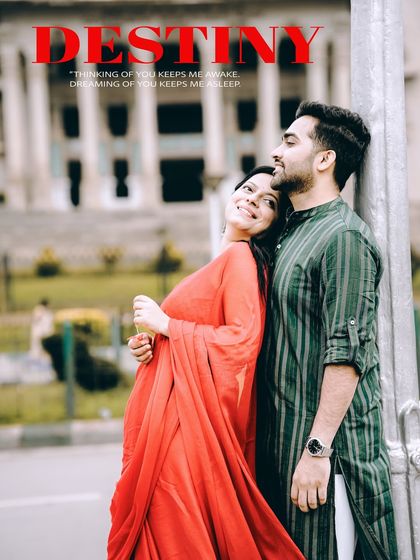 A romantic poster-style shot of a couple in front of the Vidhana Soudha, with the word 'Destiny' overlaid.
