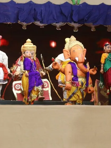 A traditional Indian string puppet show (kathputli) being performed on our stage. We aim to showcase and preserve various forms of Indian puppetry.