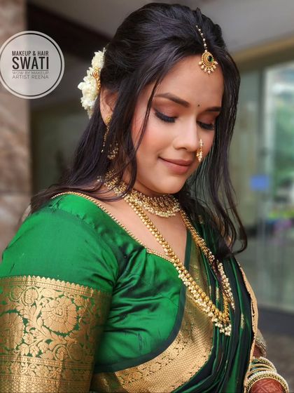 Another angle of Anuja's engagement makeover, showing off her glowing skin and the subtle details of her makeup.