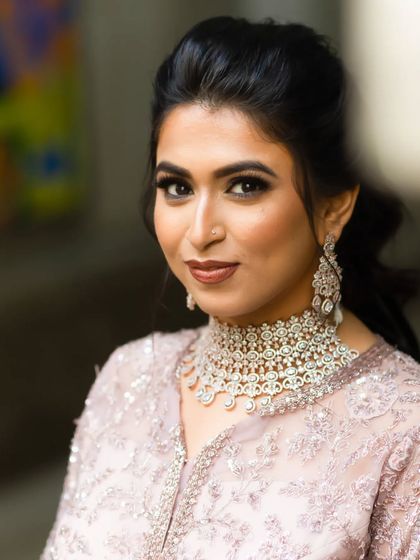 A beautiful portrait of my engagement bride Srishti. The bronzy brown smokey eyes and defined brows frame her face perfectly, creating a sophisticated and modern look.