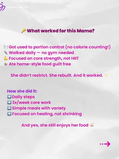 What worked for Deepa? Portion control without calorie counting, daily walks, and focusing on core strength. She rebuilt her body by eating home-style food guilt-free, proving you don't need to restrict to see results.