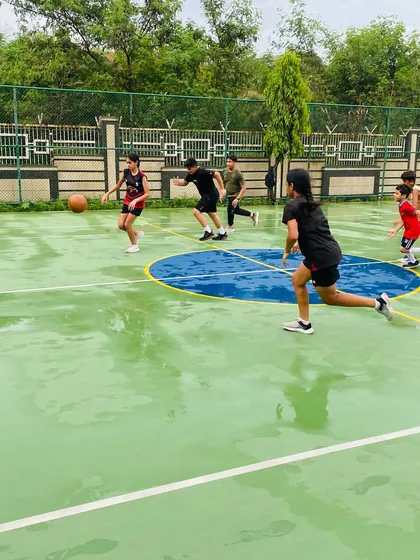 A player dribbles the ball.