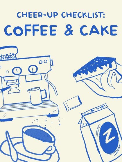 My cheer-up checklist is simple: coffee and cake. This illustration celebrates the power of this perfect pairing to brighten any day.