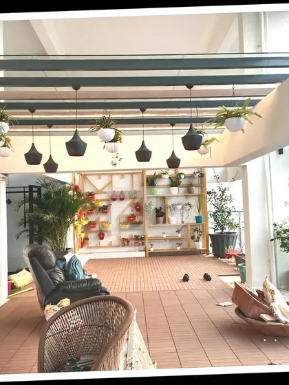 This is the final result of a 700 sq ft terrace transformation in Belapur. I designed this as a 'vacation space' within the home, a place to relax and entertain, complete with custom pergola, ambient lighting, and plenty of greenery.