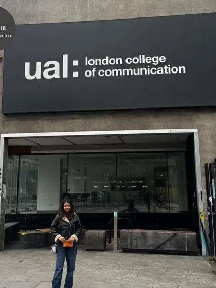 The journey culminates in moments like this. Here is my student, Urja, at her dream university, the University of the Arts London, where she is pursuing her MA in Visual Communication.